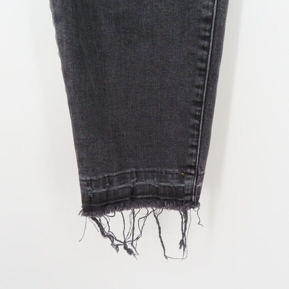 Madewell Mom Jean 31 Black Wash Denim Jeans Distressed Shredded Raw Hem Pants - Picture 4 of 13